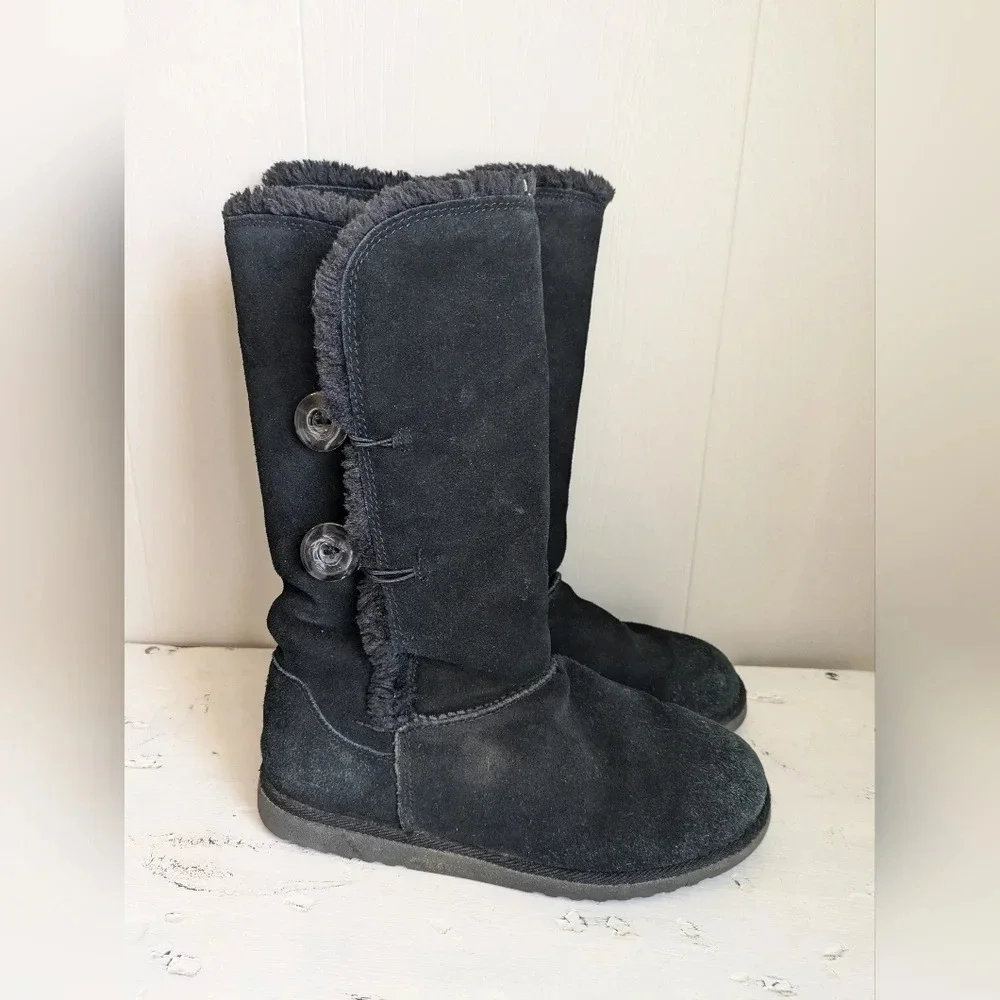 Suede Winter Boots‎ with Faux Fur Lining in Black size 9 Winter Cozy Warm